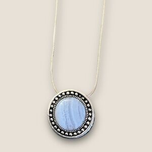 Sterling Silver Necklace with Blue Lace Agate Pendant